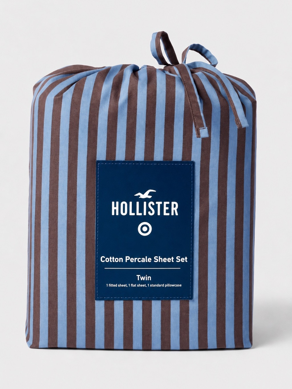 Twin/Twin Extra Long Percale Stripe Sheet Set Blue/Brown - The Hollister